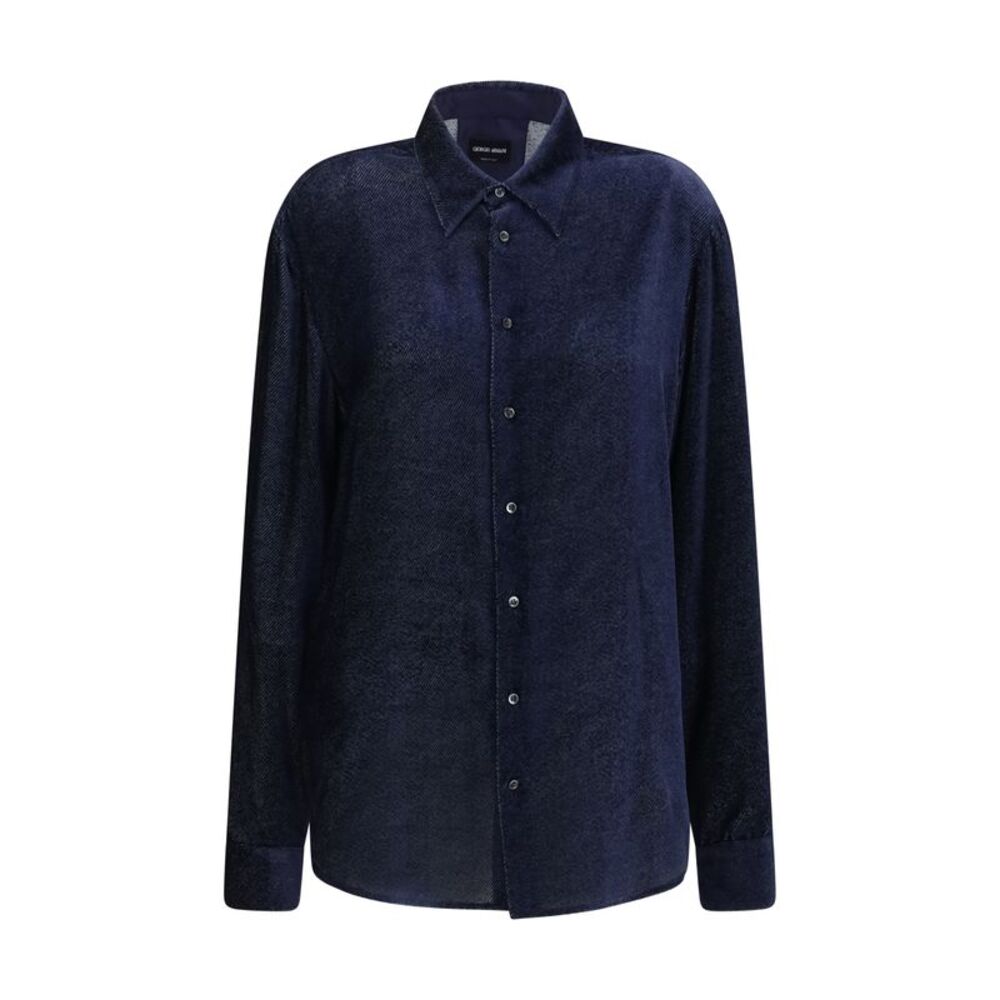 Giorgio Armani Men Silk Blend Devoré Velvet Twill Shirt